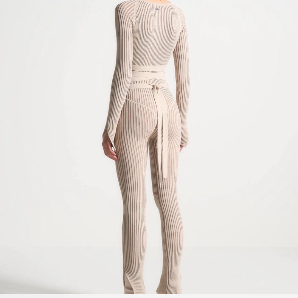 Knitted Two Tone Jumpsuit with Belt - Picture 2 of 5
